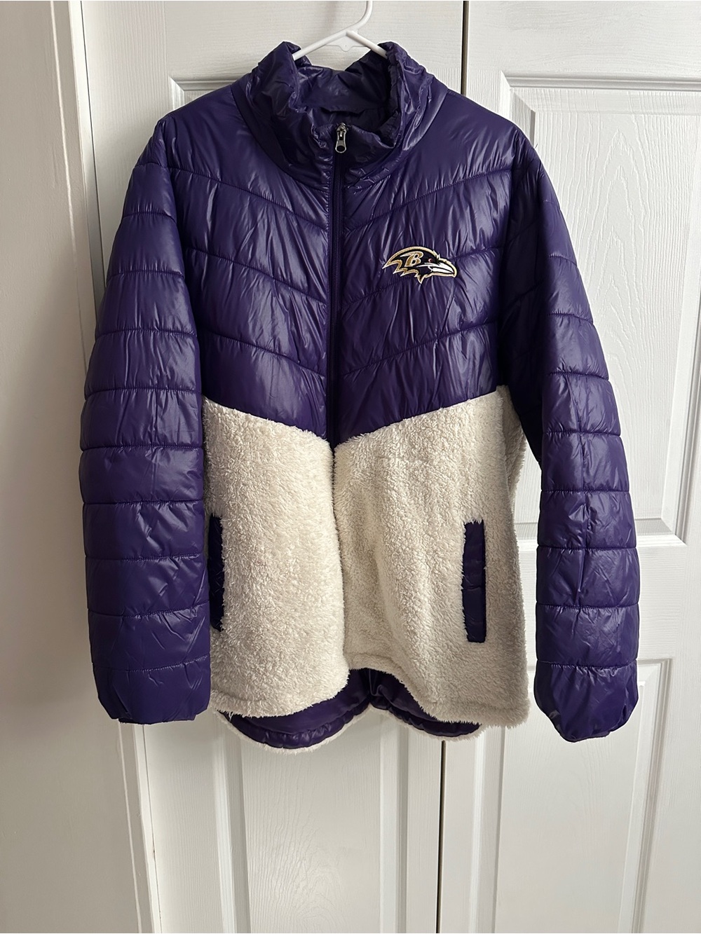 Team Apparel Purple and Cream Sherpa Puffer Jacket